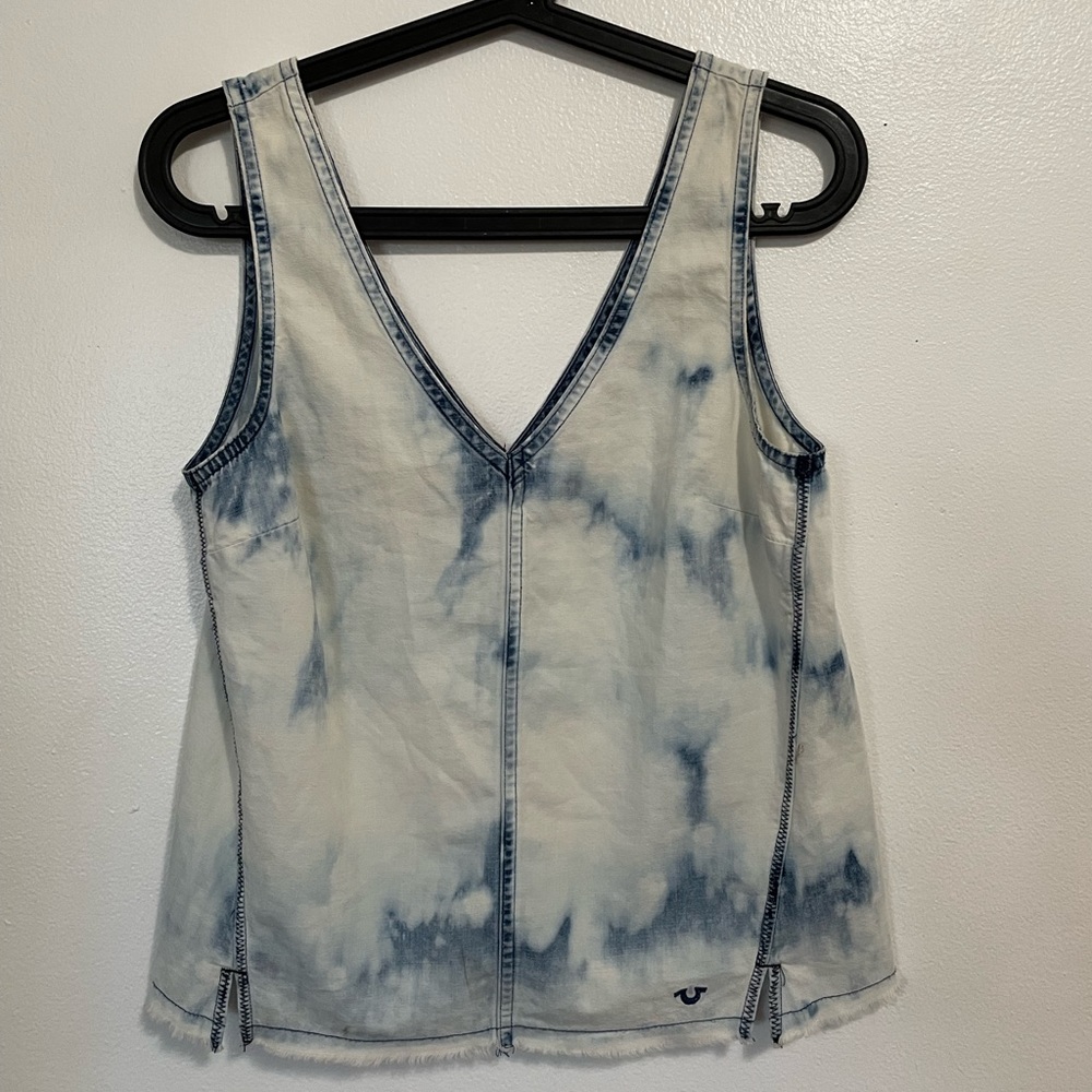 True Religion Bleached Denim Tank Top XS Distressed Y2K Style